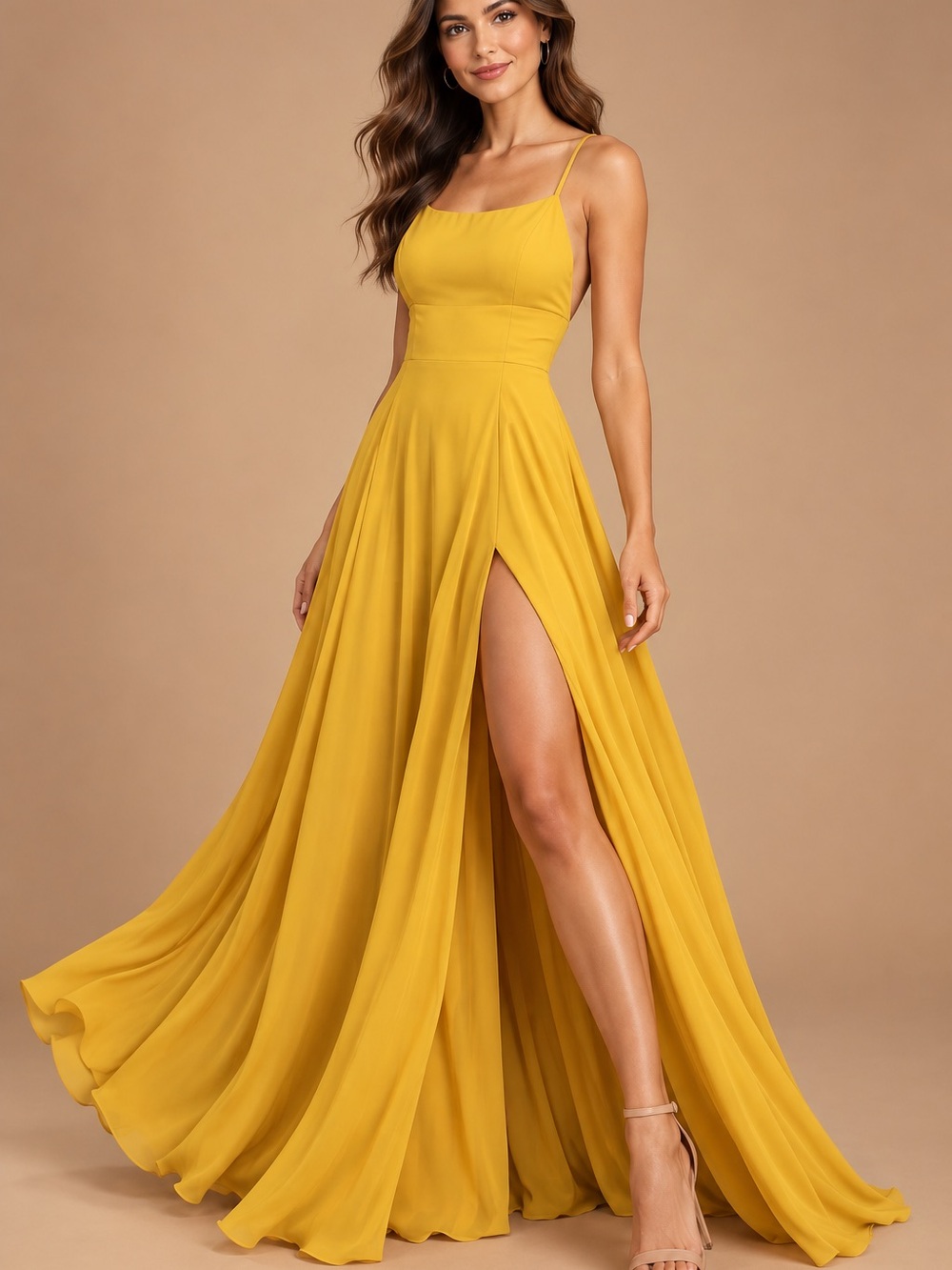 Lulus Dreamy Romance Mustard Yellow Backless Maxi Gown Size M NWT Slit Dress
